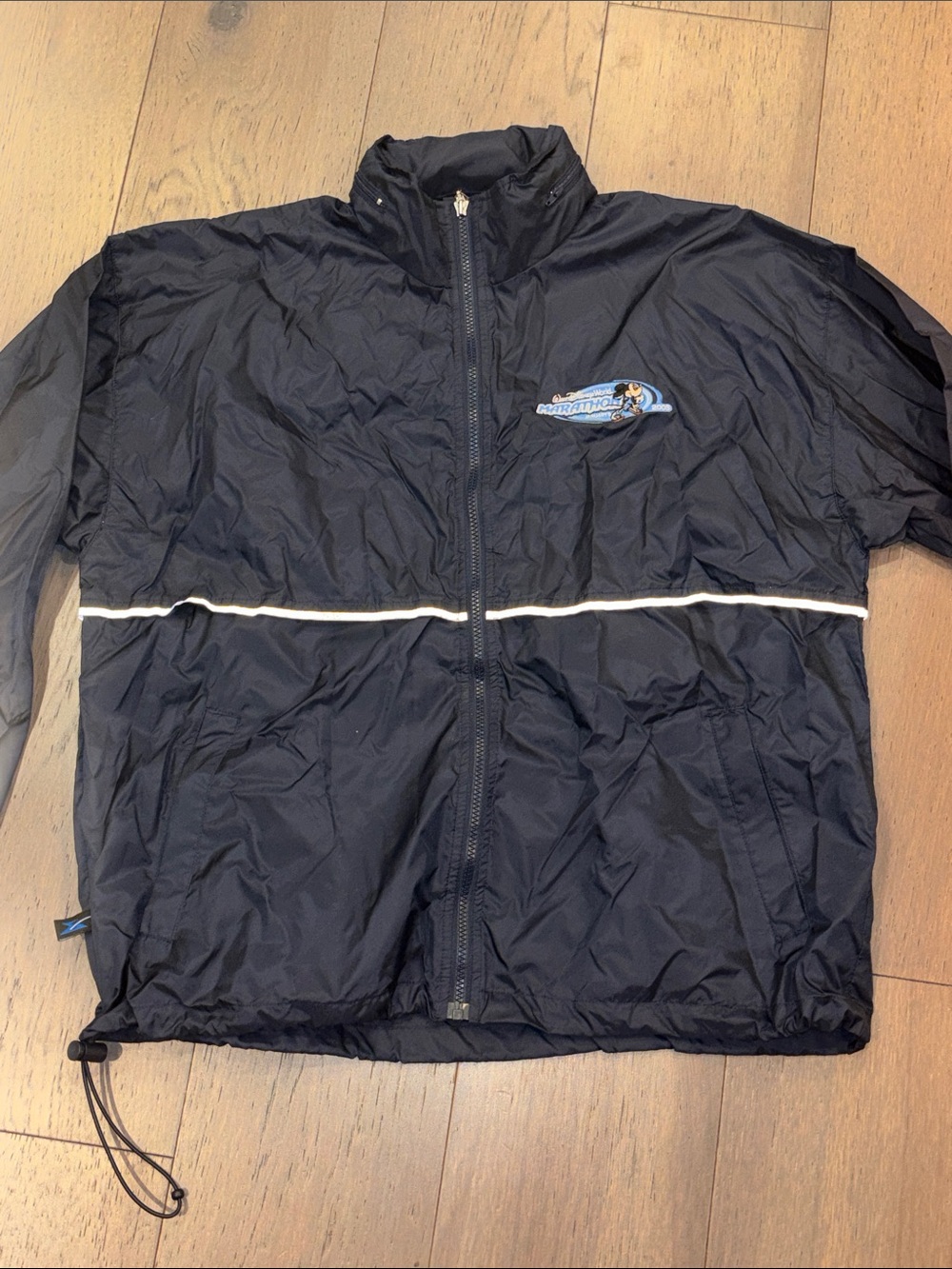 Women's Navy Windbreaker Jacket with White Contrast Stripe